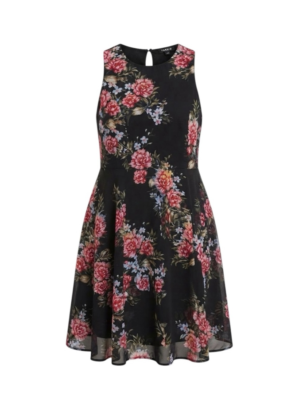 Torrid Floral Chiffon Illusion Hem Fit & Flare Midi Dress Size 1 (14-16) Lined